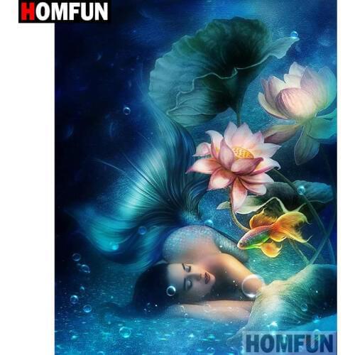 HOMFUN Diamond Painting Cross Stitch "Flower mermaid" Full Crystal Diamond Embroidery Needlework Craft Home Decor A15722