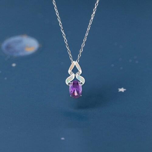 Ayowei Beautiful White Fire Opal Silver Stamped Purple Zircon for Women Fashion Jewelry Necklace Pendant OPS704A