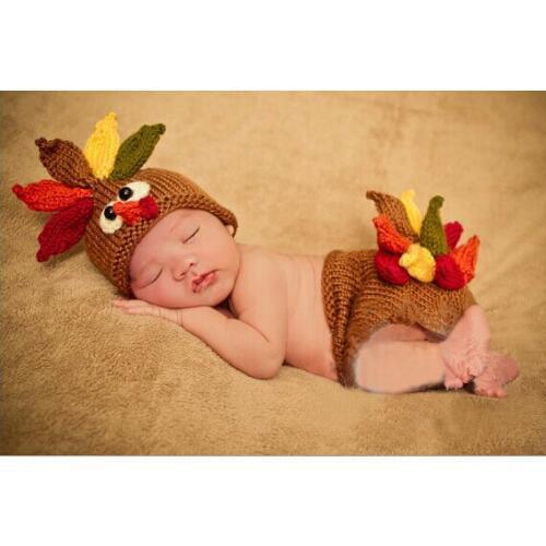 Free shipping, Newborn Crochet Knit Costume Photo Photography Prop , baby turkey hat with Diaper Cover baby Set size:0-1m,3-4m