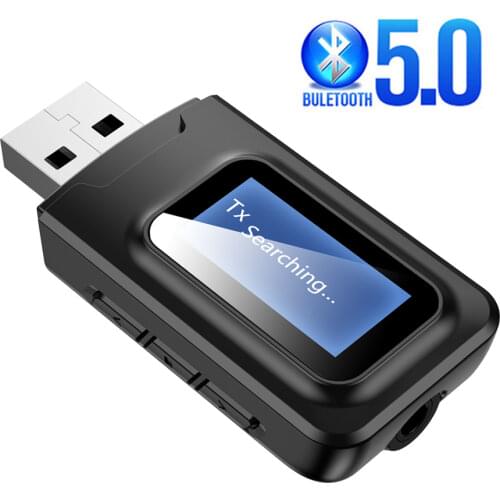 Bluetooth 5.0 Receiver Transmitter LCD Display 3.5 3.5mm AUX Jack 2In1 USB Bluetooth Dongle Wireless Audio Adapter for Car PC TV