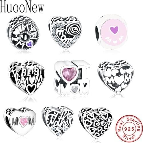 Heart Love MOM Crystal Stone Beads 2019 Fit Original pan Charms Bracelet Pulseras 925 Sterling Silver Jewelry Gifts Berloque