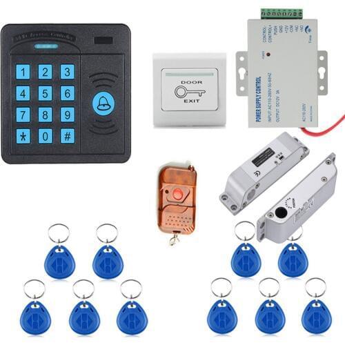 Door Access Control System Controller ABS Case RFID Reader Keypad Remote Control 10 ID cards Electric Drop Bolt Lock