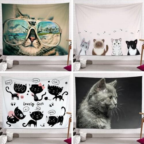 Aanimal Cat Printing Decorative Background Wall Cloth Tapestry Boho Decoration Mural Home Decor Aesthetic Room Decor Tapisserie