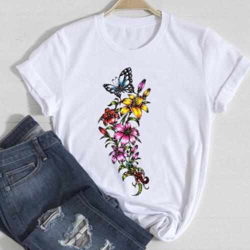 Spring Summer Tshirt Top Lady Print Clothes Graphic Female Tee T-Shirt T-shirts Women Floral Clothing Watercolor Butterfly