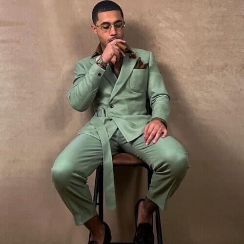 Hot Sale Mint Green Slim Fit Groomsmen Suit One Button Notched Lapel Best Men Wedding Tuxedos