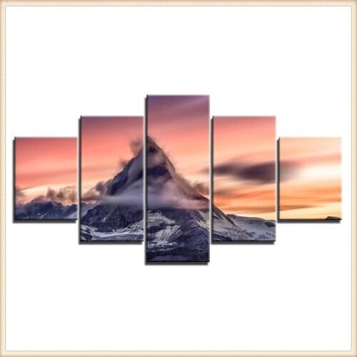 HD 5 Pieces Scenic Snow-capped and Lakes Pictures Posters Wall Art Home Decor for Living Room Painting Wall Art Anime Poster