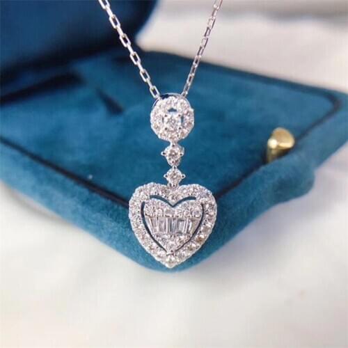 Hot Sell New Arrival Heart Pendant Luxury Jewelry T Princess Cut White Topaz CZ Diamond Gemstone Women Wedding Clavicle Necklace