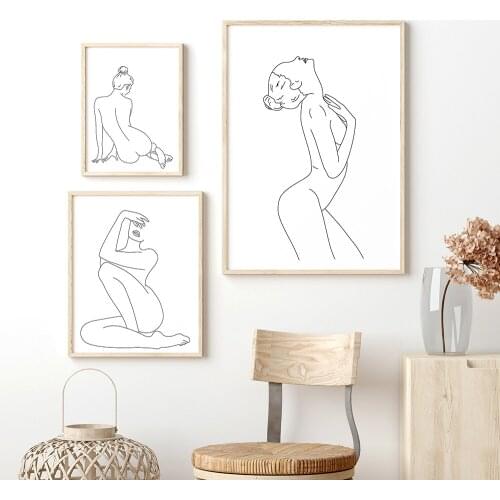 Nude One Line Art Poster Abstract Woman Body Canvas Print Female Wall Art Painting Minimalist Poster Wall Pictures Bedroom Decor