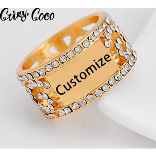 Cring Coco Customized Name Ring Hawaiian Girls Personalized Gold Plated Crystal CZ Jewelry Rings for Mother Women Unique Gift