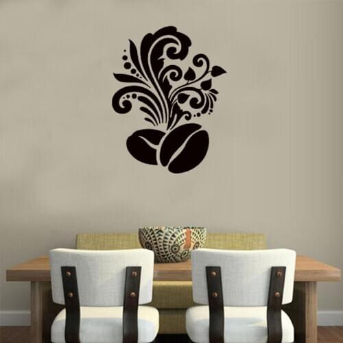 Coffee Bean With Floral Pattern Kitchen Wall Sticker Cafe Shop Interior Design Art Mural Home Decor Vinyl Wall Decals Poster