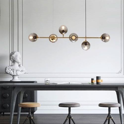 Nordic Modern Minimalist Long Glass Ball Chandelier Metal Home Decoration Restaurant Lamp Indoor Lighting E27