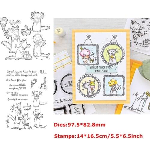 Metal Cutting Dies With Clear Stamps Set Mice Delicious Ice-cream AWW Special Words DIY Craft Cards Album Embossing Template