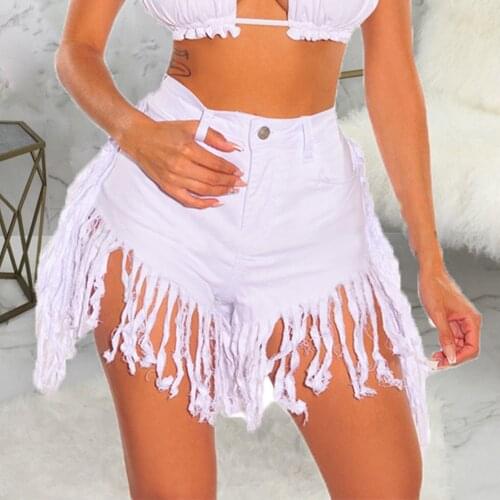 Fashion Tassel Denim Shorts Sexy Women High Waist Stretch Straight Jeans Shorts Lady White Short Jeans 2021 Summer New Female