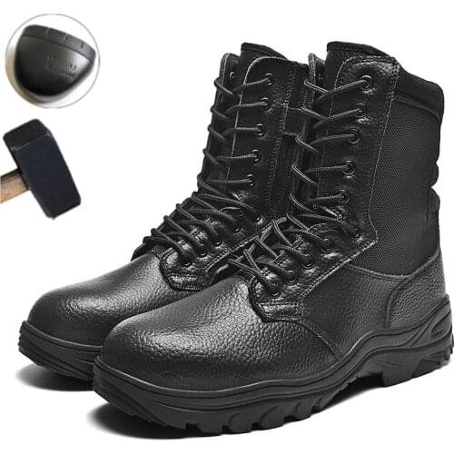 Steel Toe Men Military Boots Luxury Brand Mens Genuine Leather High Quality Safety Shoes Puncture-Proof Tactical Motorcycle Boot
