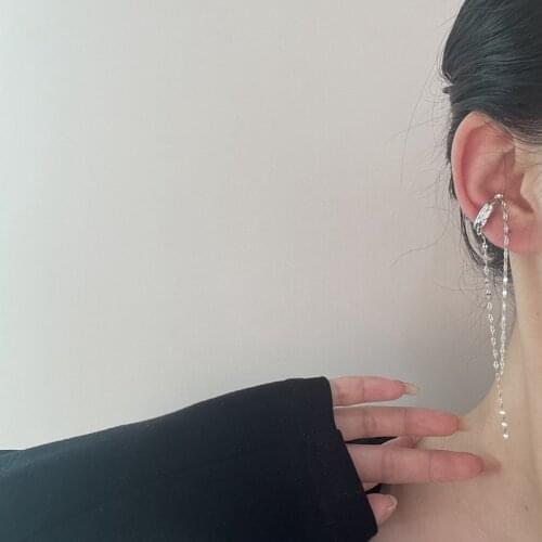 New Korean simple ear clip without pierced long Chain tassel ear bone clip ear cuff for woman clip on earrings Aesthetic jewelry