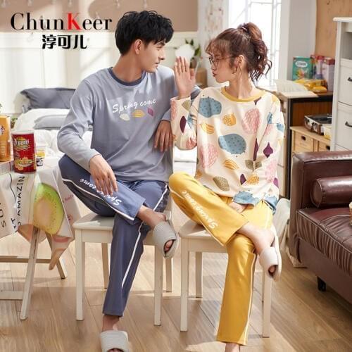 Autumn winter couple pajamas womens autumn and winter long sleeve cartoon mens sportswear cotton pajamas for women