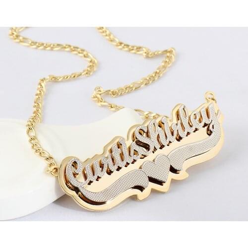 Stainless Steel Name Necklace Double Words Personalized Name with Heart Necklace Duble Color Playered Personalized Name Jewelry