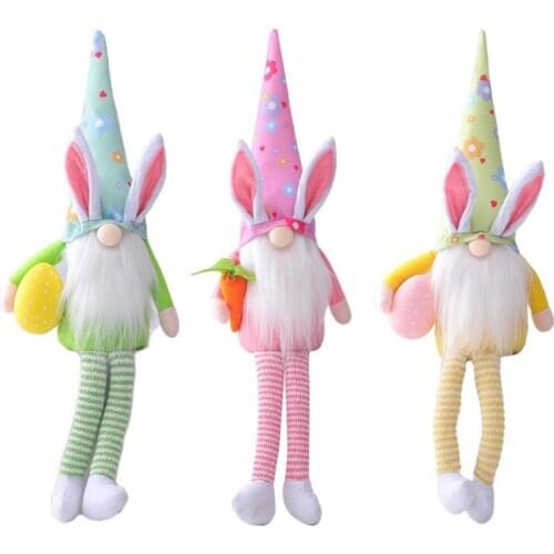 Easter Bunny Long Leggs Gnomes Handmade Swedish Tomte Rabbit Plush Toys Doll Ornaments Spring Gifts Holiday Home Party Decoratio
