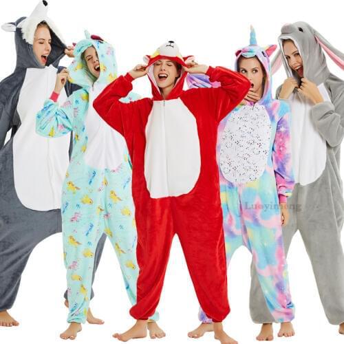 Winter Unicorn Pajamas Onesies For Women panda Flannel Sleepwear Kigurumi Adult Unisex Nightie Stitch Pijamas Unicornio Overalls