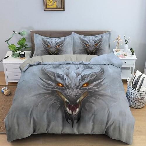 Dragon Duvet Cover with 1/2 Pillowcase 3D Printed Dragon Bedding Set with Zipper Closure Unique Design Quilt Cover Queen Size