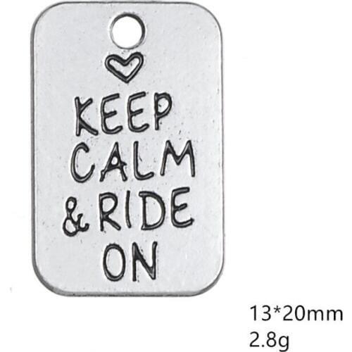 2021 Tibetan Silver Plated Keep Calm and Ride On Engraved Pendants Charms With Words Rectangle Plate diy Jewelry