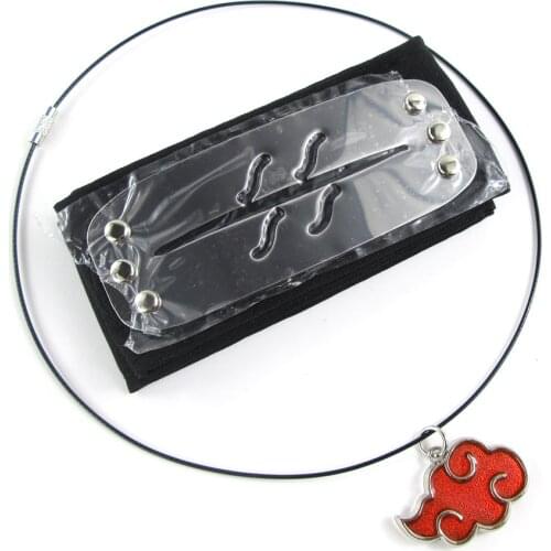Brdwn Akatsuki Pein Deidara Orochimaru Konan Itachi Madara Hidan Headband+Red cloud Necklace Accessories 2Pcs/Set