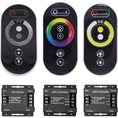 DC 12-24V 6A/CH 3Channel Single Color Double Color Black RF LED Controller Full Touch RGB Remote Controller For LED Strip Light