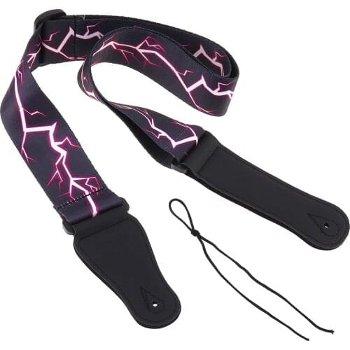 Adjustable Printing Guitar Strap with Purple Lightning Pattern Light weight for Acoustic Electric Bass Guitar Accessories