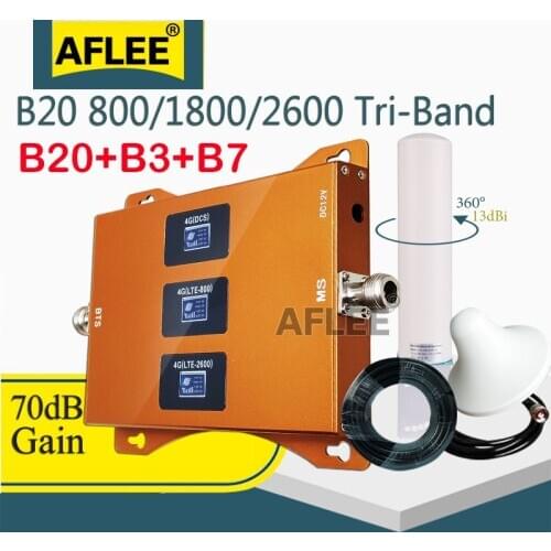 Repeater 4g B20 800 1800 2600Mhz gsm signal booster LTE DCS 2G 3G 4G Tri-Band gsm amplifier GSM Cellular Mobile Signal Booster
