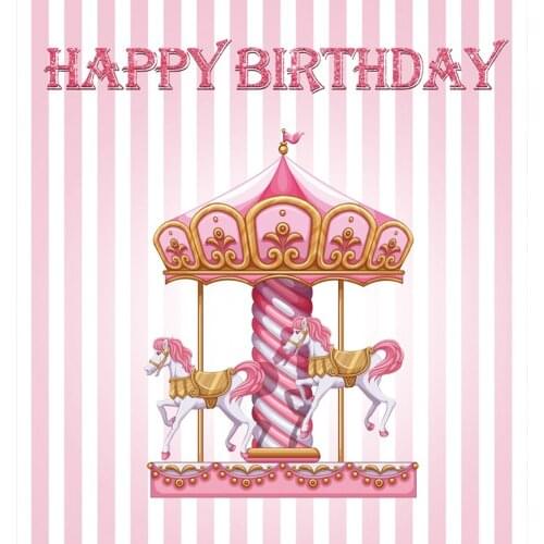Pink Stripe Carousel Horse Princess Baby Shower Kids Birthday Backdrop Photography Background For Photo Studio Vinyl Photophone