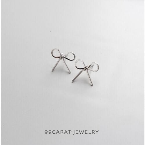 Nine nine carat European and American simple style gold white gold bow line earrings earrings female (PX)