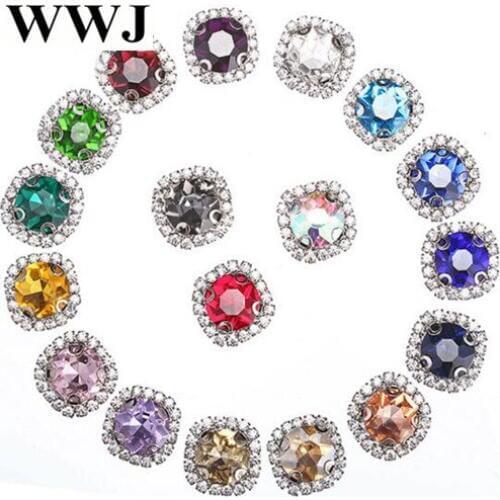 12mm 20pcs/bag White K base gem flower shape glass Crystal buckle sew on rhinestones with hole diy clothing accessories