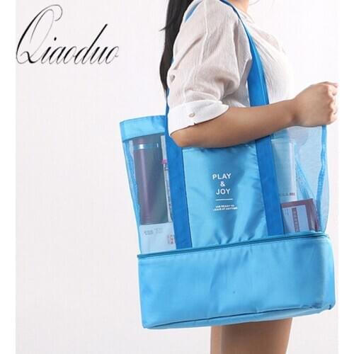 Hand Shoulder Insulation Bag Hot Sale Women Mesh Transparent Bag Double-layer Heat Preservation Large Picnic Beach Storage Bags