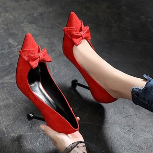 Cat Thin Heels Shoes Ladies Pointed Toe Bowknot Pumps OL Women Stiletto Single Shoes Office Dress Pumps Bride-Maid Wedding Shoes