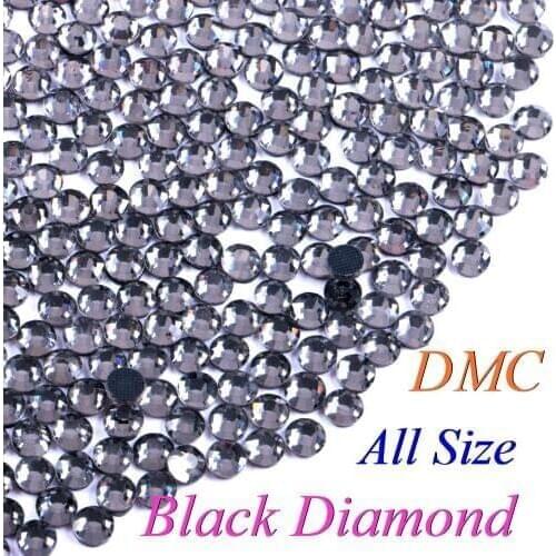 All Size! Black Diamond Color DMC Hotfix Rhinestone SS6 SS10 SS16 SS20 SS30 Glass Stones Hot Fix Iron-On FlatBack With Glue