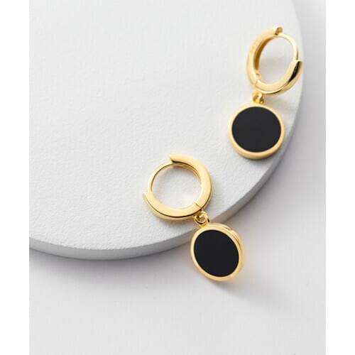 AIFENAO 925 Sterling Silver Black Round Huggie Earrings for Women Small Gold Circle Hoops Korean Fine Jewelry Girl Minimalist