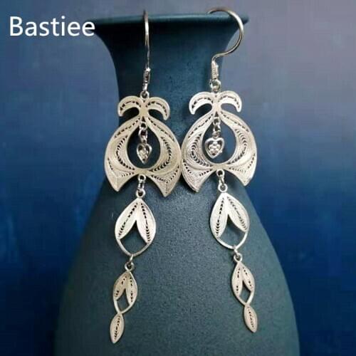Bastiee Halloween Earing Pumpkin Women Jewerly Luxury 999 Sterling Silver Dangle Earrings For Women Hmong Handmade Girl Gift