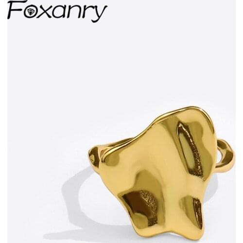 Foxanry 925 Sterling Silver Engagement Rings for Women New Fashion Creative Irregular Pattern Gold Plated Party Jewelry Gifts