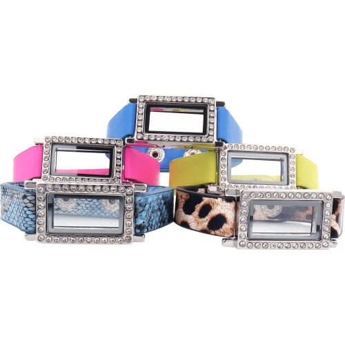 10pcs/lot Rhinestone Geometric Shaped Leather Aroma Locket Bracelet Bangle Making Essential Oil Aromatherapy Unisex Gift Jewelry