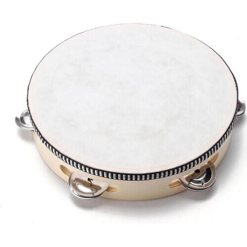 1pc Tambourine 10 inches Faux Leather Head Drum Tambourine Party Musical Percussion Instrument
