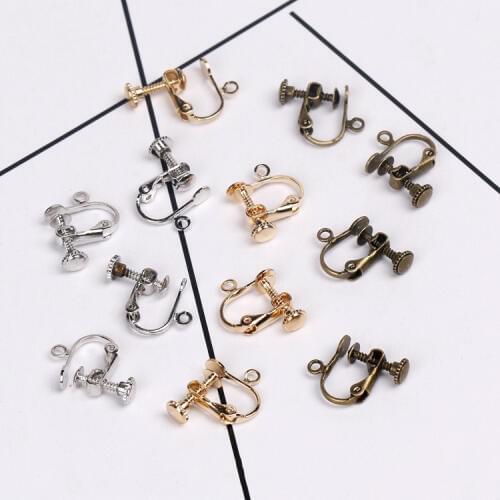 10pcs No Pierced Copper French Ear Clip Gold/Rhodium/Silver Rotate The screws Earring Part Round Line Diy Jewelry Marking
