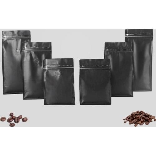 100pcs/Lot Black Heat Seal Zip Lock Coffee Bean Tea Packing Bags with Valve Zipper Stand Up Mylar Foil