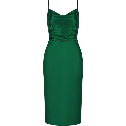 2021 New Women Dress Elegant Summer Autumn Spaghetti Strap Bodycon Satin Party Club Celebrity Sleeveless Clothes