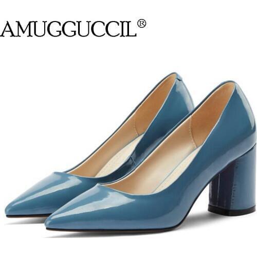 2020 New Genuine Real Leather Plus Big Size 31-45 Blue Nude Fashion Sexy High Heel Girl Female Ladies Women Shoes Pumps D1344