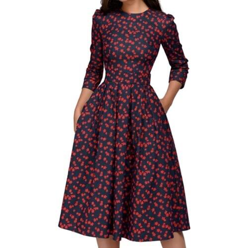 &35 Autumn Dress Womens Floral Vintage Dress Elegant Midi Dress Pattern Vintage Vintage style elegant Dress Платье Женское