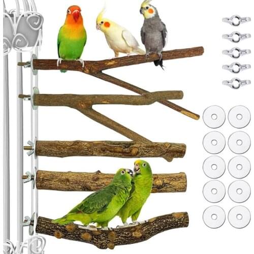 Wood Bird Perch 5Pcs Stand Natural Wooden Branches Paw Grinding Cage Accessories
