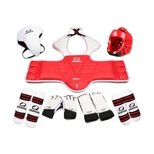 8pieces / lot MMATaekwondo protectors Karate shin Guard arm protector helmet body chest protector groin crotch protective guards