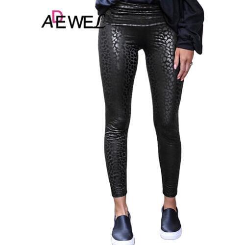 ADEWEL Black Shiny Leopard Textured women Leggings Ropa De Mujer Solid Color Vetement Femme Clothing Roupas Femeninas XL