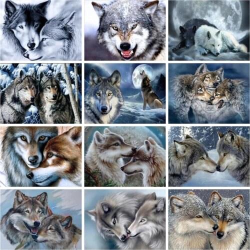 5d DiY Full Drill Diamond Painting Mosaic Wolf Couple Animal Needlework Diamond Embroidery Cross Stitch Set Home Wall Decoration