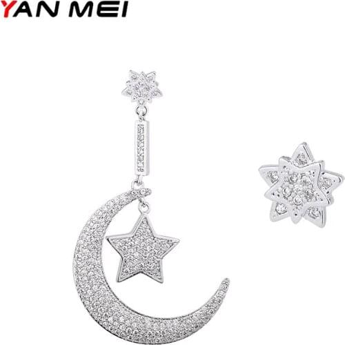 YANMEI Asymmetrical Moon Star Earrings Fashionable Female Earrings High Elegant Jewelry E5708Y